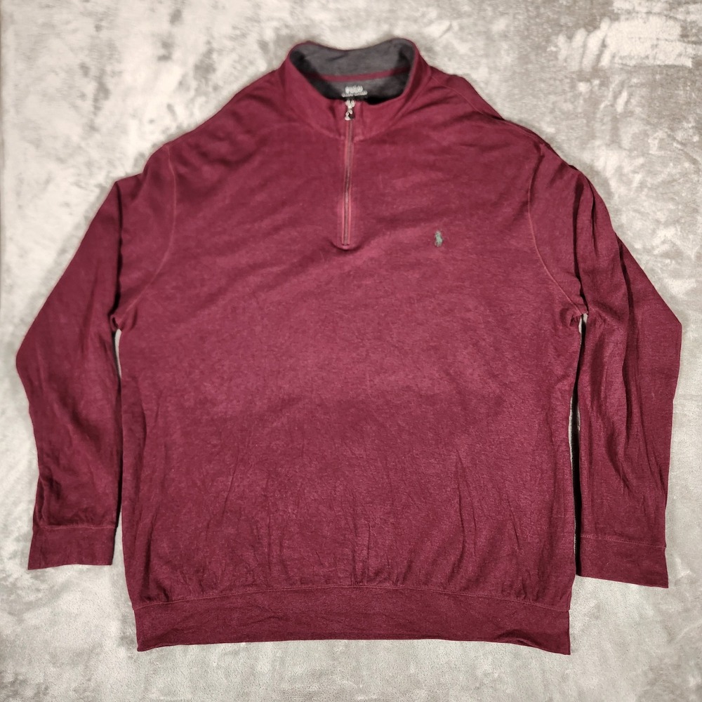 Polo Ralph Lauren Quarter Zip Pullover Mens 3LT Burgundy Excellent Heathered